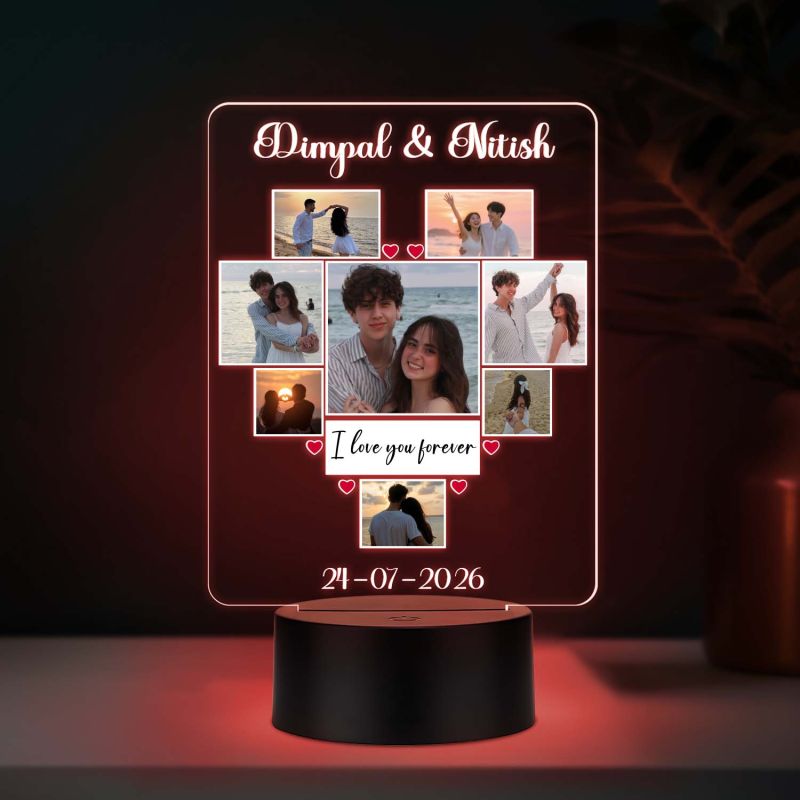 Personalized Couple Collage LED Night Lamp for Long Distance Relationship Gifts Anniversary, Valentine's Day & Wedding Gift for Husband, Wife, Boyfriend, Girlfriend (Multi)